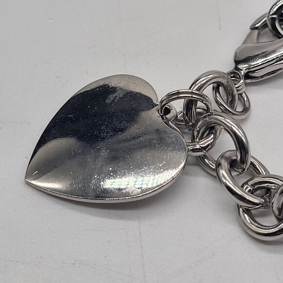 Silver Tone Heart Charm Chain Link Bracelet - Picture 5 of 8